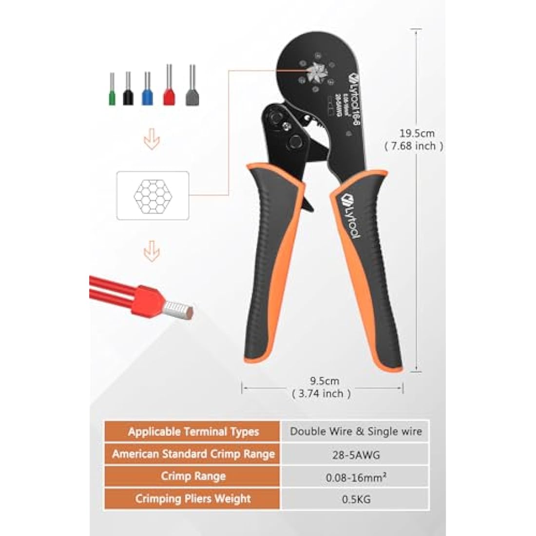 Lytool Hexagonal Ferrule Crimping Tool Kit with 1200Pcs Terminals 0.08-16mm²