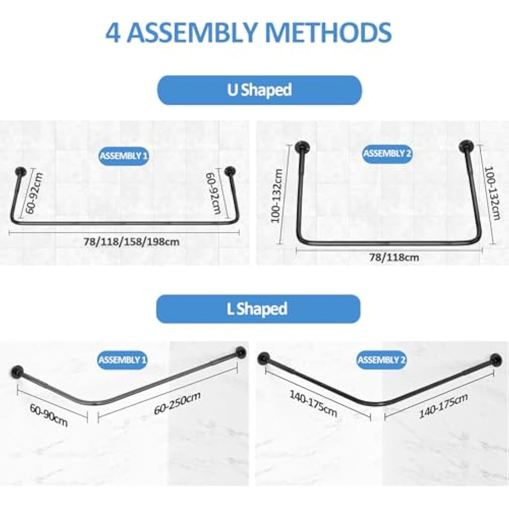 Adjustable L/U Shaped Stainless Steel Shower Curtain Rail