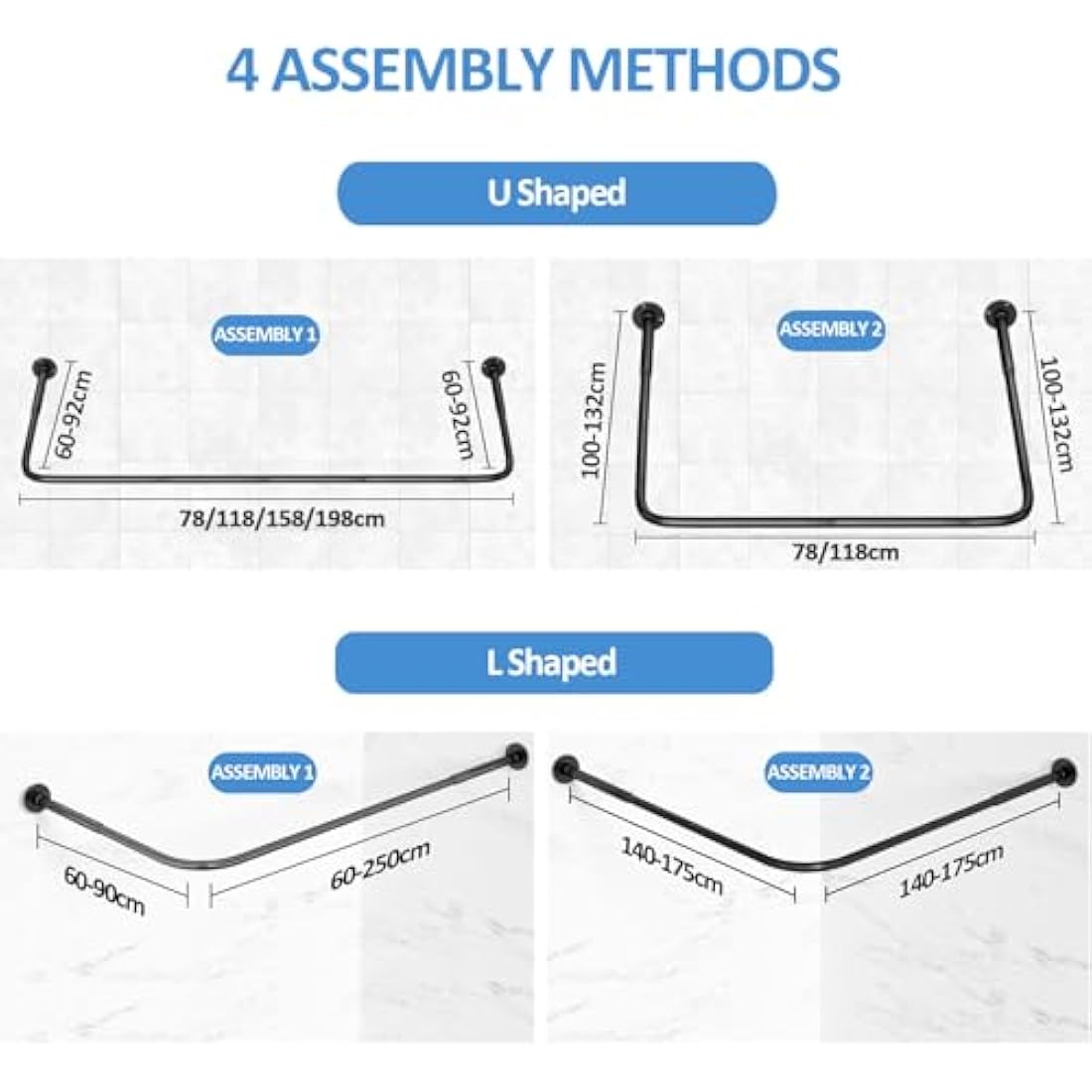 Adjustable L/U Shaped Stainless Steel Shower Curtain Rail