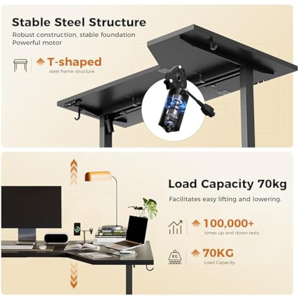 Agilestic L-Shaped Electric Standing Desk | 140cm Height Adjustable - Black