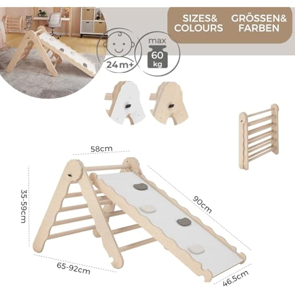 MAMOI Wooden Indoor Climbing Triangle with Slide for Kids and Toddlers