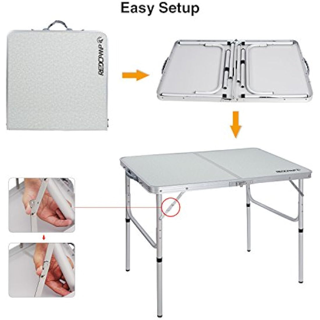 REDCAMP 3ft Folding Camping Table | Adjustable Height Aluminum Table