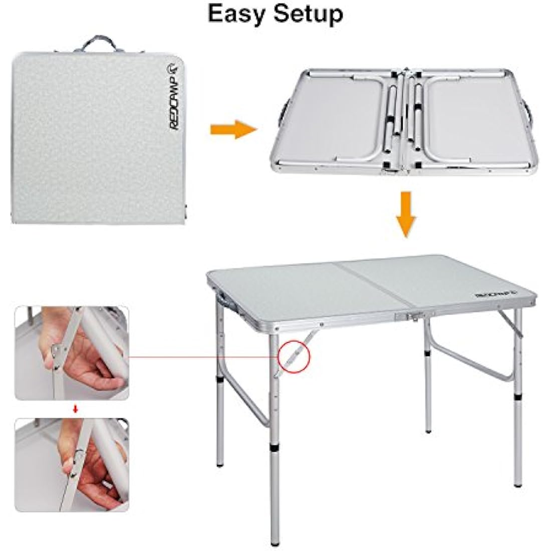 REDCAMP 3ft Folding Camping Table | Adjustable Height Aluminum Table