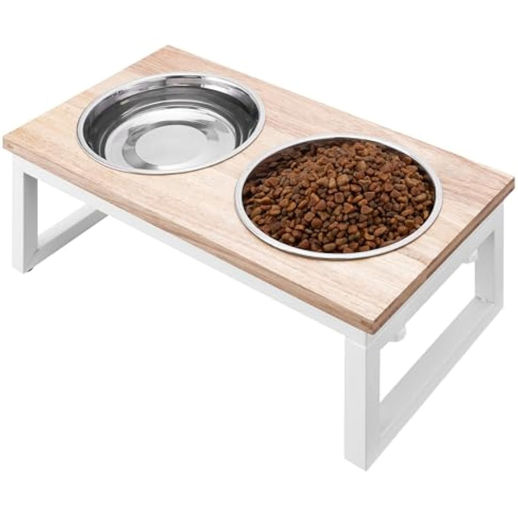 Navaris Large Elevated Wooden Dog Bowl Stand – Foldable Pet Feeder
