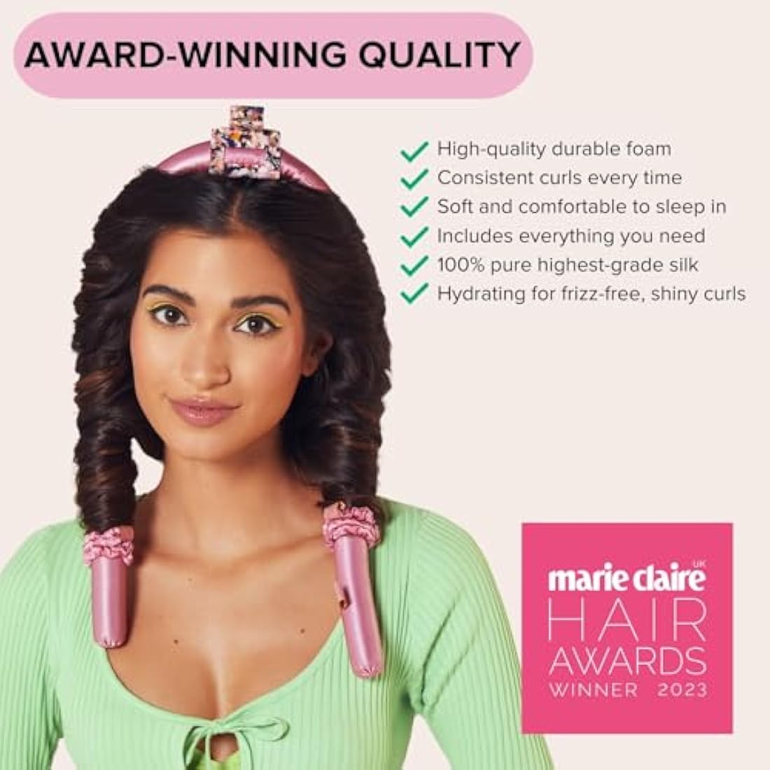 SILKE Heatless Hair Curler - 100% Mulberry Silk Headband Set in Pink