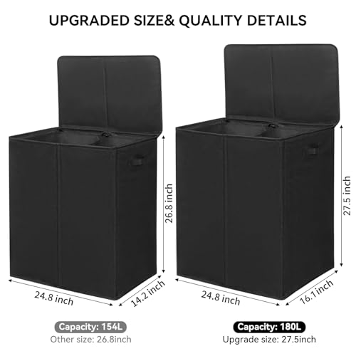 Chrislley 180L Double Laundry Basket with Lid and Removable Bags