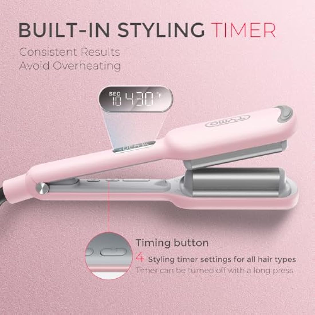 TYMO ROVY Hair Waver - 25mm Ionic Ceramic Deep Wave Crimper, Pink