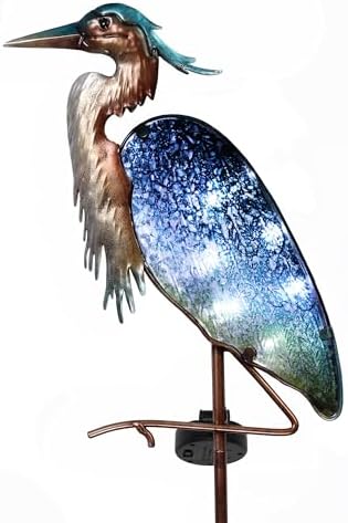 TERESA'S COLLECTIONS Blue Heron Solar Stake Light | Metal Garden Decor
