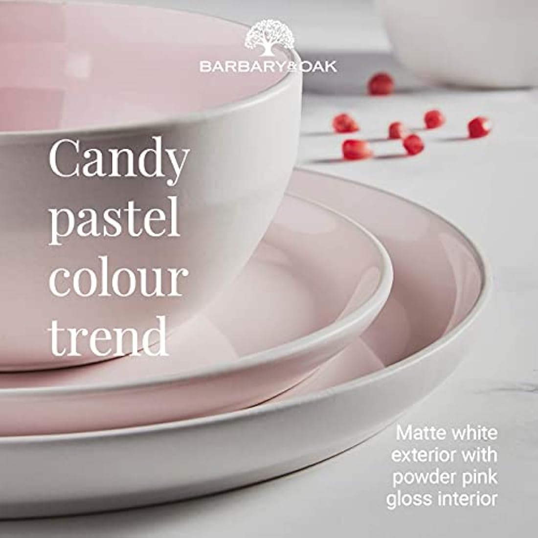 Barbary & Oak Oslo 16 Piece Stoneware Dinnerware Set | White & Pink