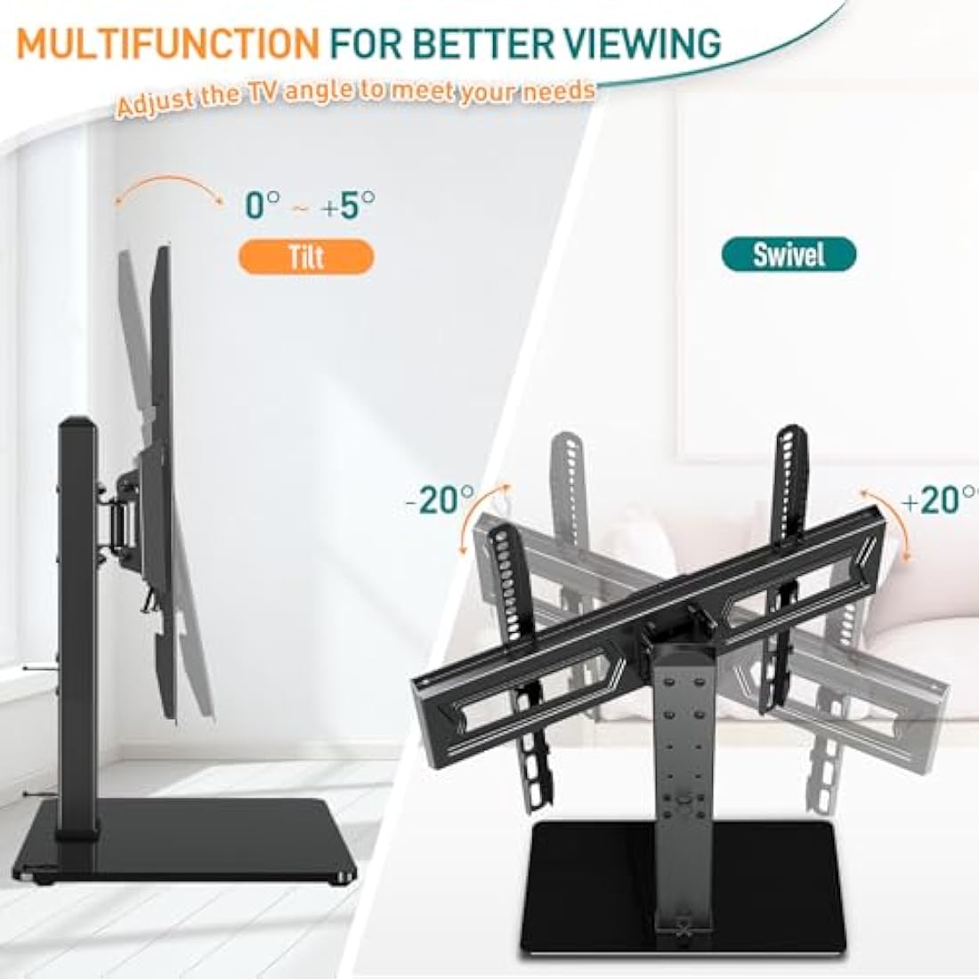 ELIVED Swivel Table Top TV Stand for 37-70 Inch TVs | Height Adjustable