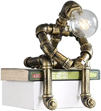 Jolof Store Robot Water Pipe Table Lamp – Retro Steampunk Iron Desk Light