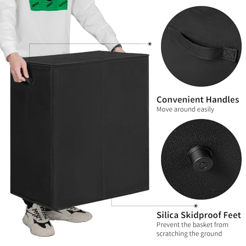 Chrislley 180L Double Laundry Basket with Lid and Removable Bags
