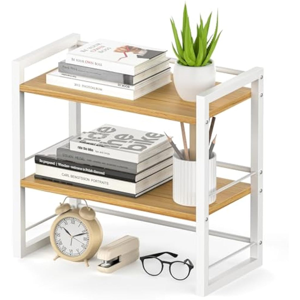 Wood Desktop Bookshelf – 2-Tier Office Desk Shelf Organizer
