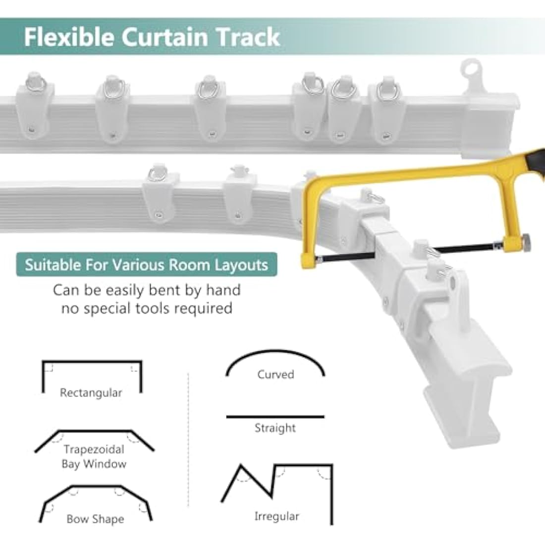 20FT Flexible Ceiling Curtain Track – Heavy Duty White Rail