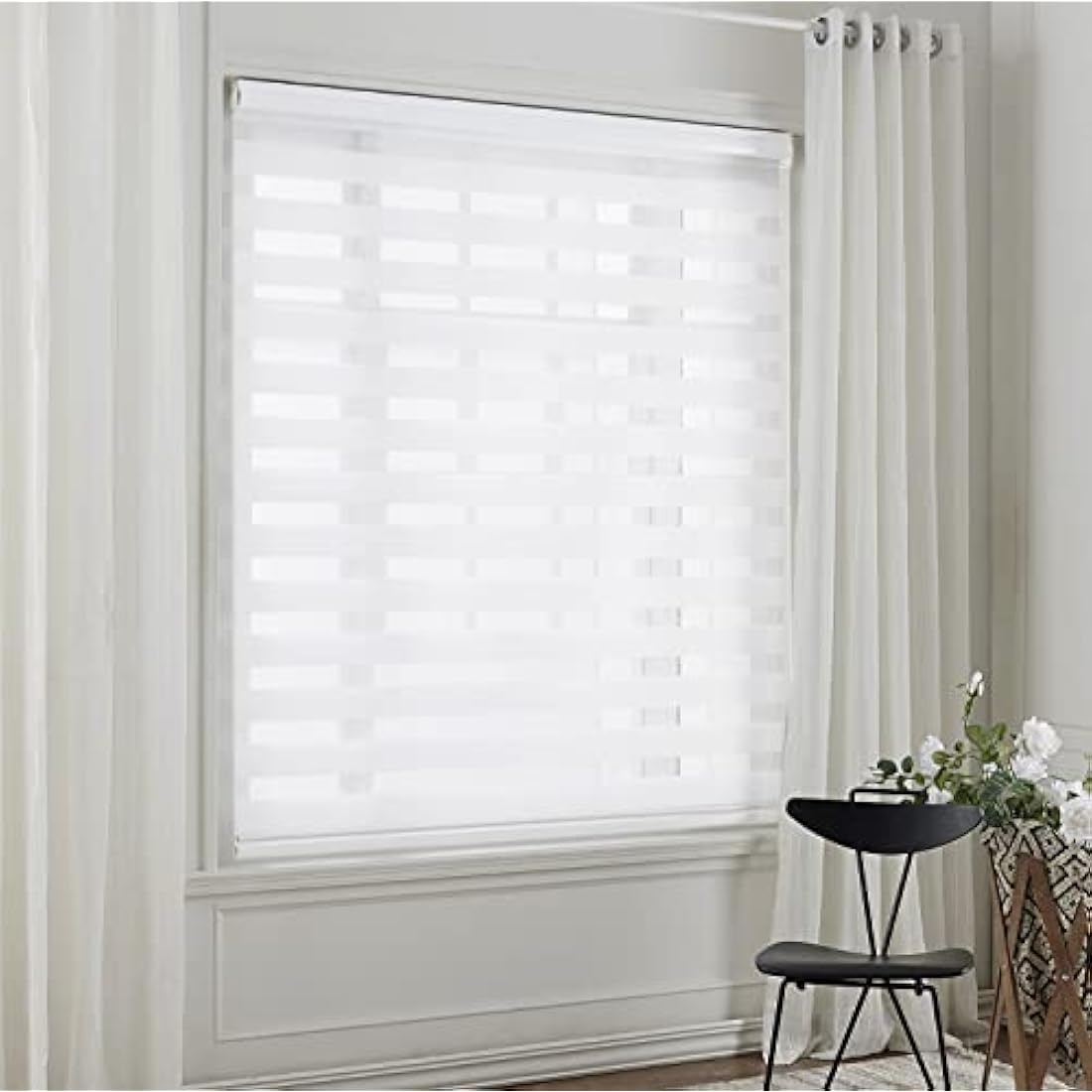 Taiyuhomes Zebra Roller Blind – White Day and Night Blackout Curtains