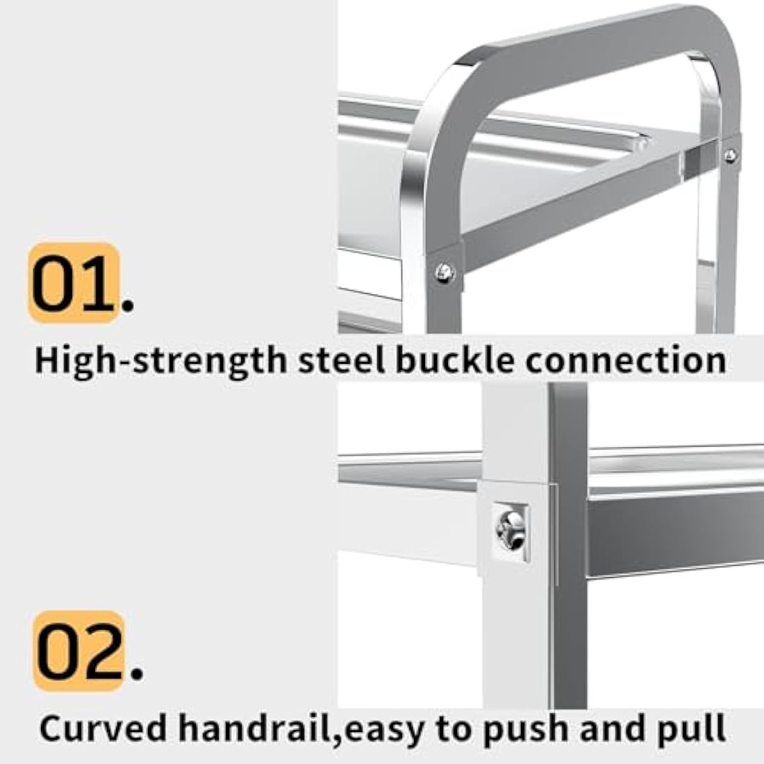 TAIMIKO 3-Tier Stainless Steel Utility Cart | Rolling Kitchen Trolley