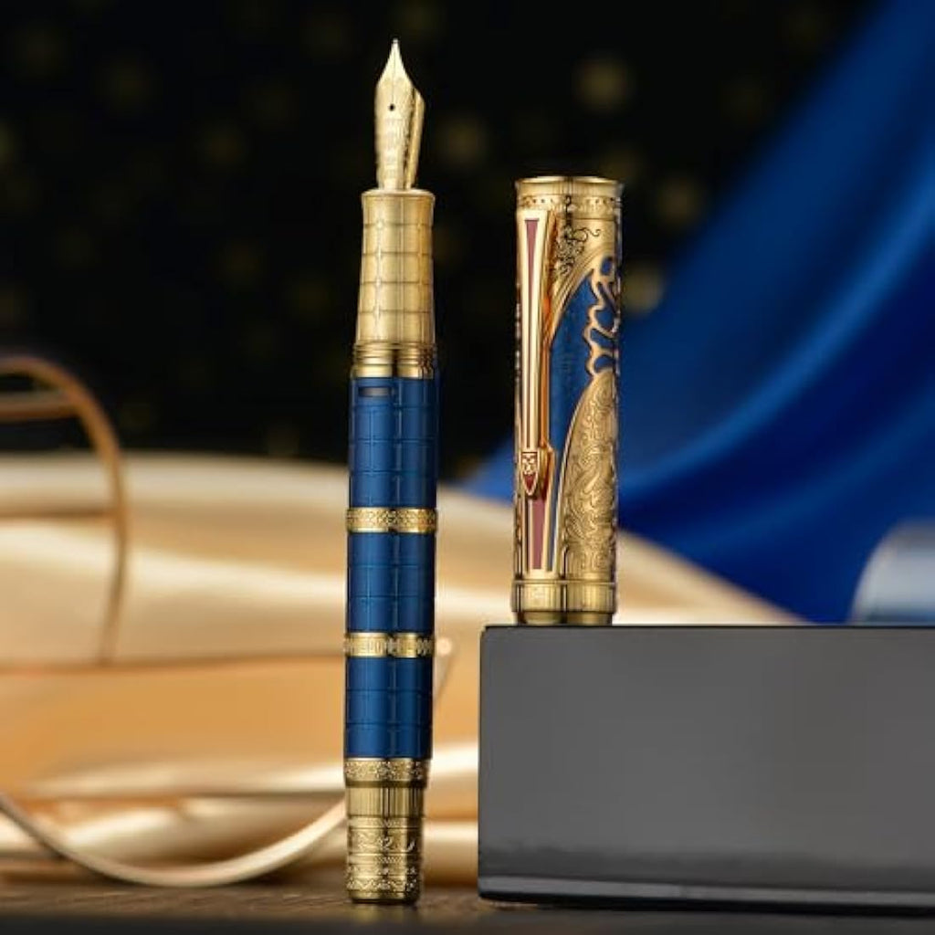Hongdian D5 Qin Dynasty Fountain Pen - Blue Gold Piston Filler, EF Nib