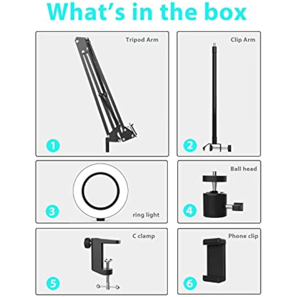 Overhead Phone Mount with Ring Light | Flexible Desk Stand