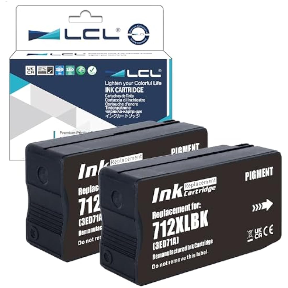 LCL 712XL Black Ink Cartridge for HP DesignJet T650 T630 T250 (2-Pack)