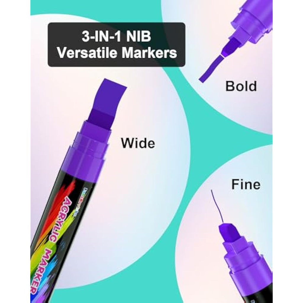 FansArriche 15mm Jumbo Acrylic Paint Markers – 18 Colors Waterproof Pens