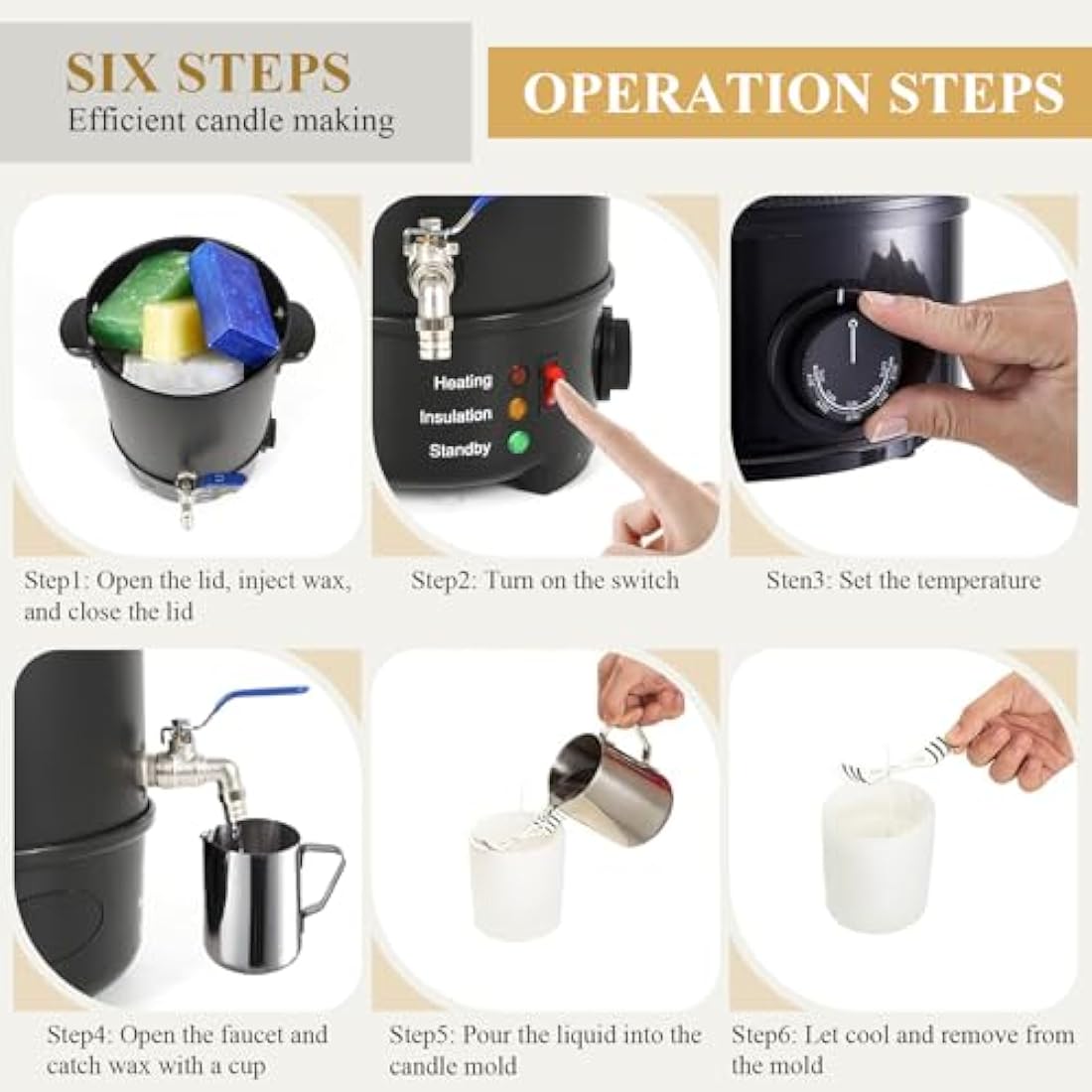 6L Electric Wax Melter – 1000W Candle Making Pot with Spout
