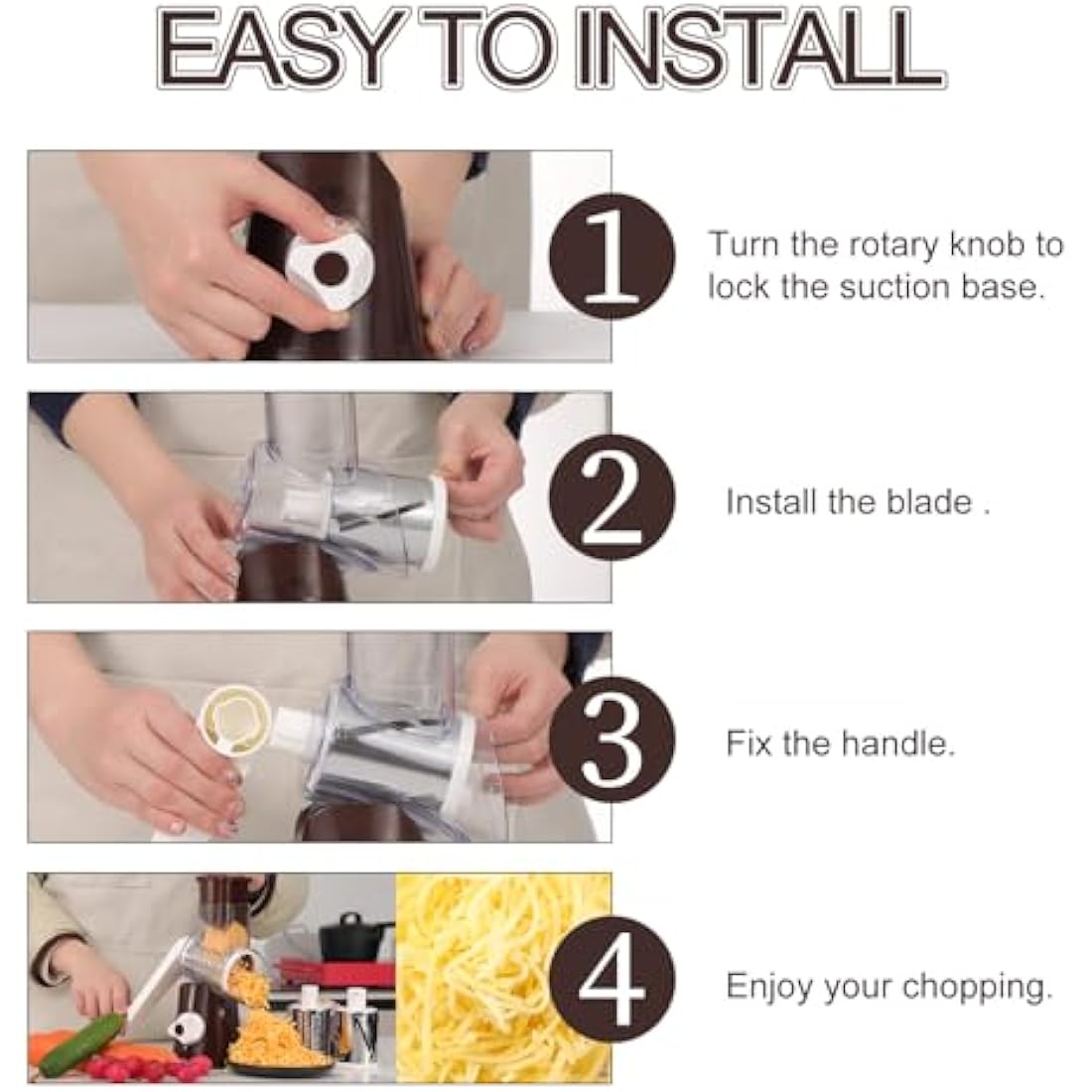 Ourokhome Rotary Cheese Grater | 3-Blade Manual Mandoline Slicer - Coffee