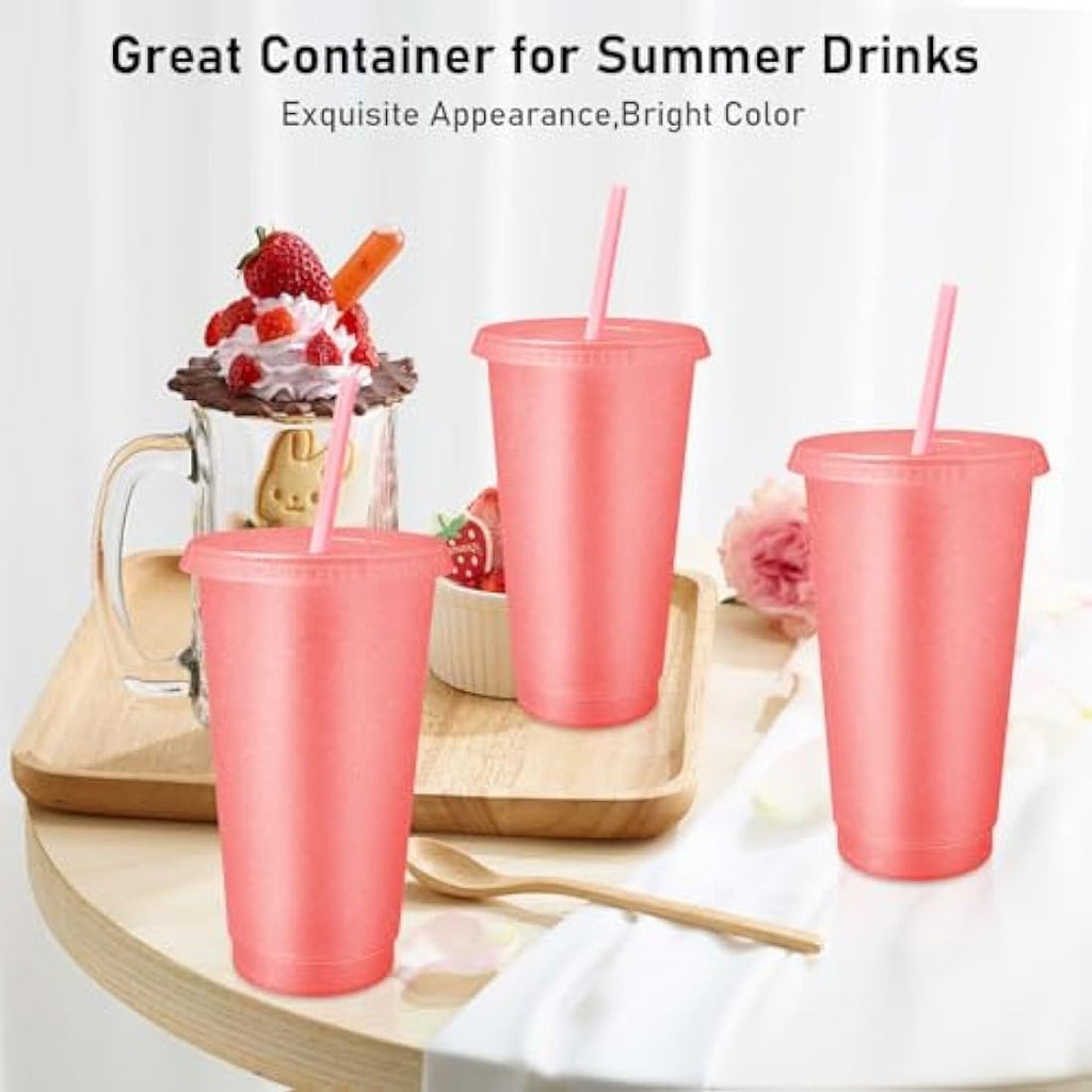 Jolof Store 24oz Glitter Reusable Cups with Lids and Straws – 24 Pack
