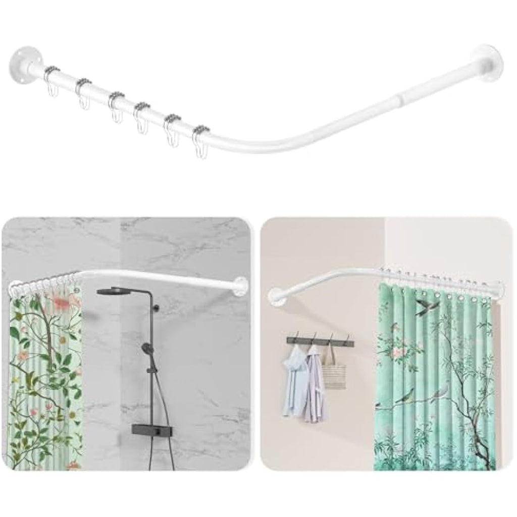 L-Shaped Corner Shower Curtain Rod – White Stainless Steel