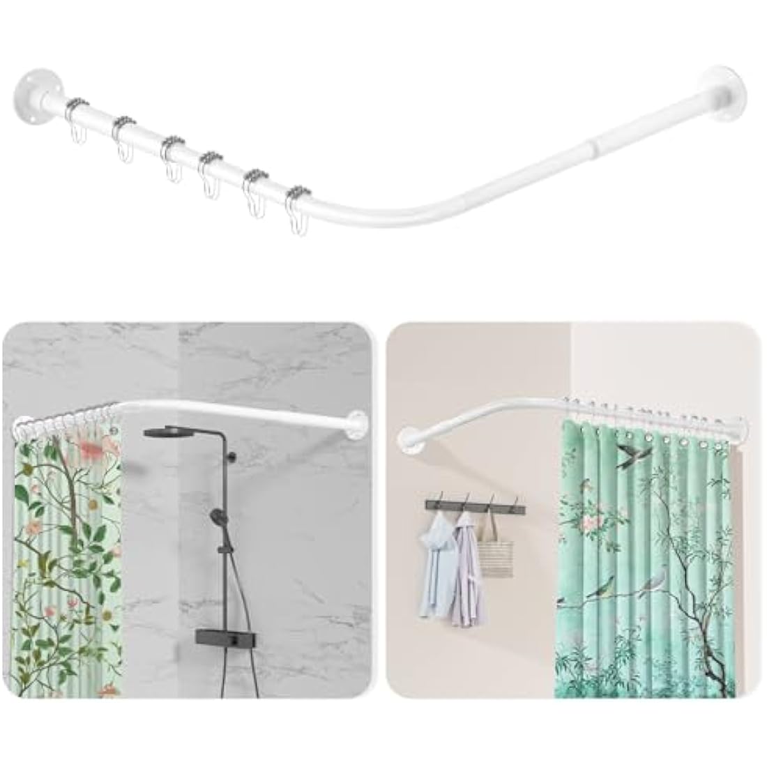 L-Shaped Corner Shower Curtain Rod – White Stainless Steel