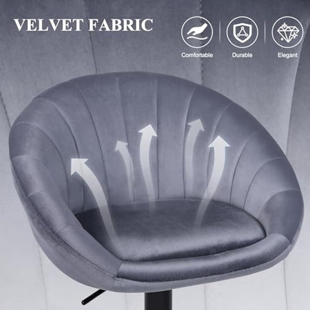 YERAIRR Grey Velvet Swivel Bar Stool | Adjustable Kitchen Stool