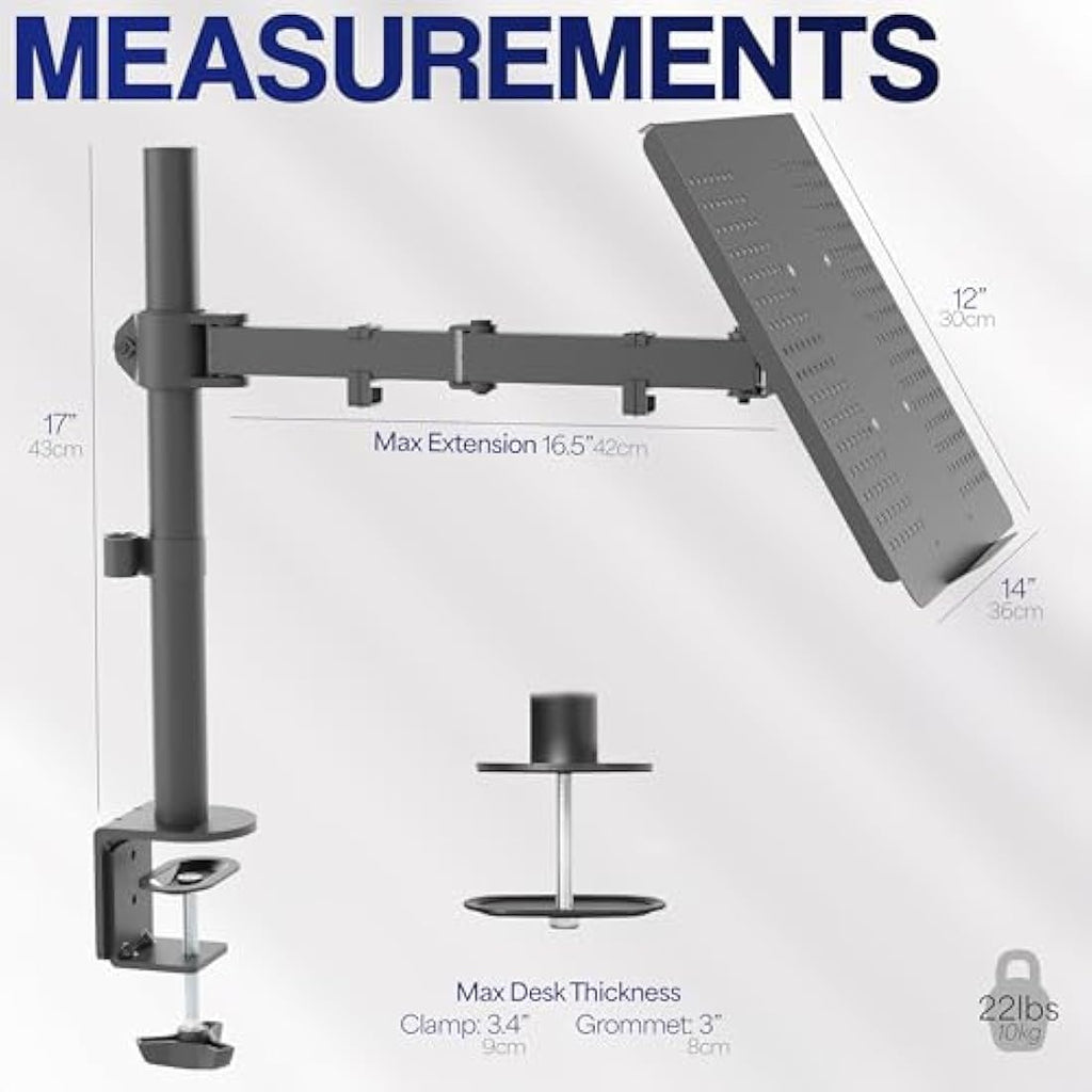 VIVO Single Laptop Desk Mount Stand | Adjustable C-Clamp Arm for 17" Laptops