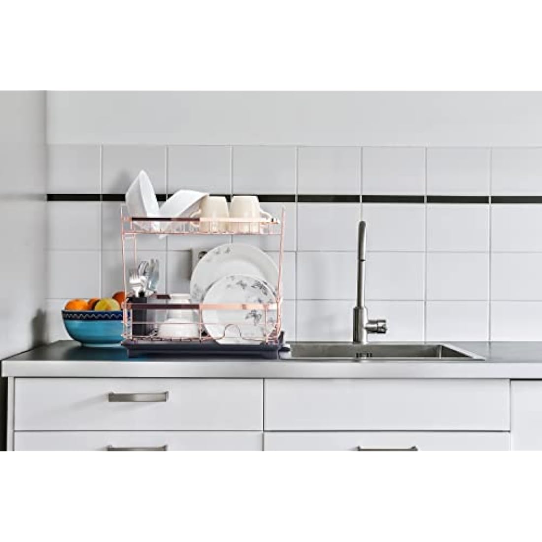 2-Tier Dish Drying Rack – Rose Gold Kitchen Organizer