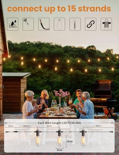 ZOTOYI 120FT Outdoor Festoon Lights | 58 Shatterproof LED Bulbs | IP65