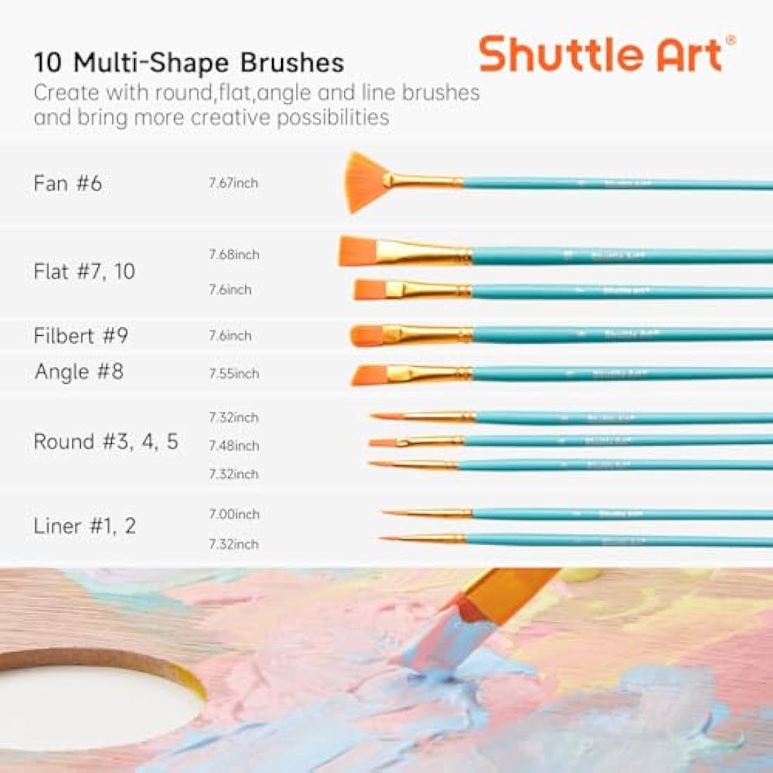 Shuttle Art Pastel Acrylic Paint Set - 30 Colors & 10 Brushes for Canvas