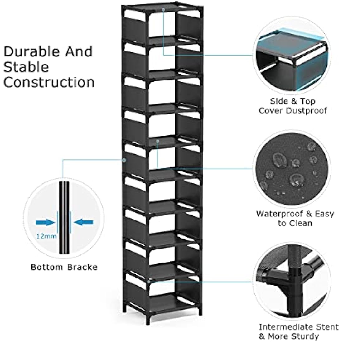 Esonstyle 10-Tier Narrow Shoe Rack – Metal Vertical Space Saving Organizer