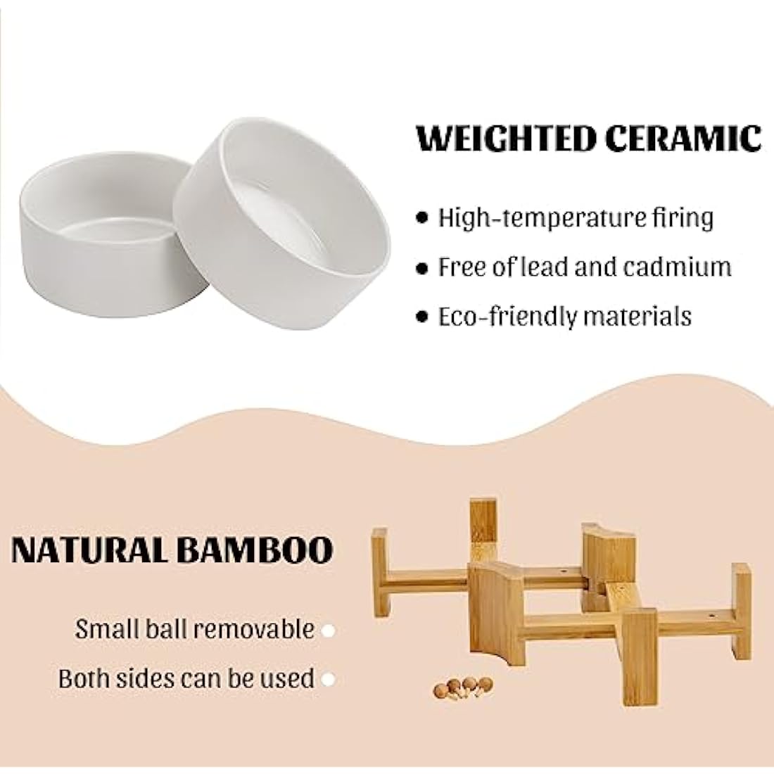 SPUNKYJUNKY 15° Tilted Ceramic Dog and Cat Bowl with Wooden Stand - 850ml