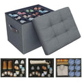 Hoiwio Storage Ottoman Shoe Organiser - Foldable Linen Bench with Dividers