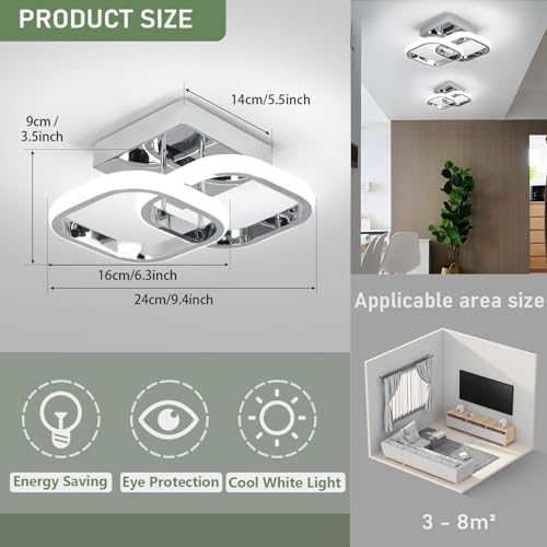 EIDISUNY Modern Square LED Ceiling Light – 22W Cool White Flush Mount