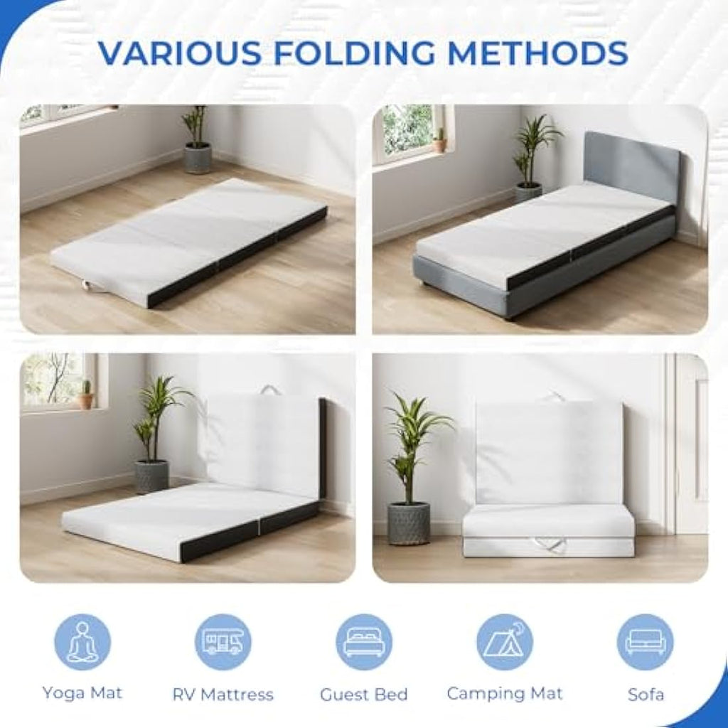 Vesgantti Double Tri-fold Mattress – 10cm Gel Memory Foam Guest Bed