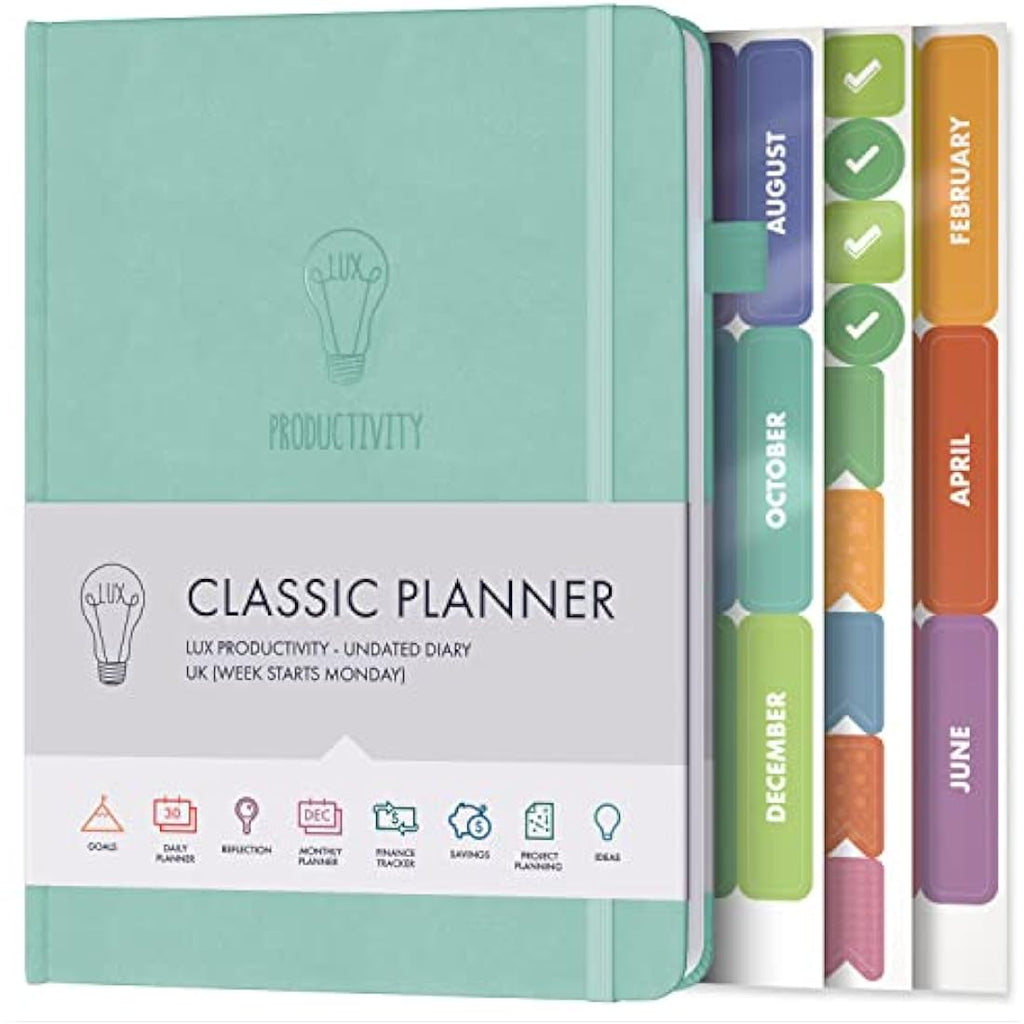 LUX Productivity Classic Undated Weekly Planner – Duck Egg Blue PU Leather