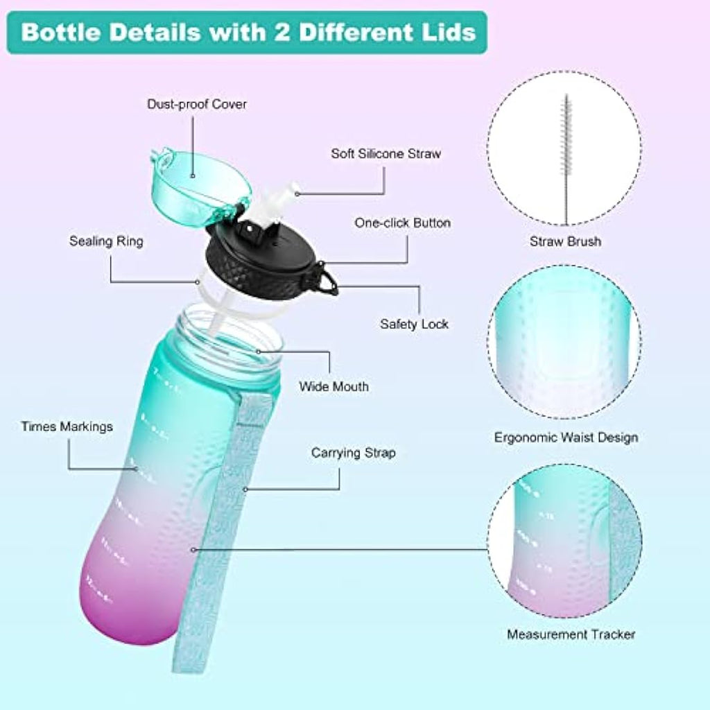 Oldley 750ml Tritan Water Bottle with Straw | Leakproof Time Markings