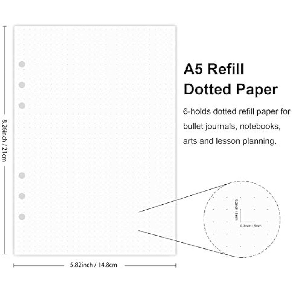 Jolof Store A5 Dot Grid Refill Paper | 100gsm 6-Hole Binder Inserts