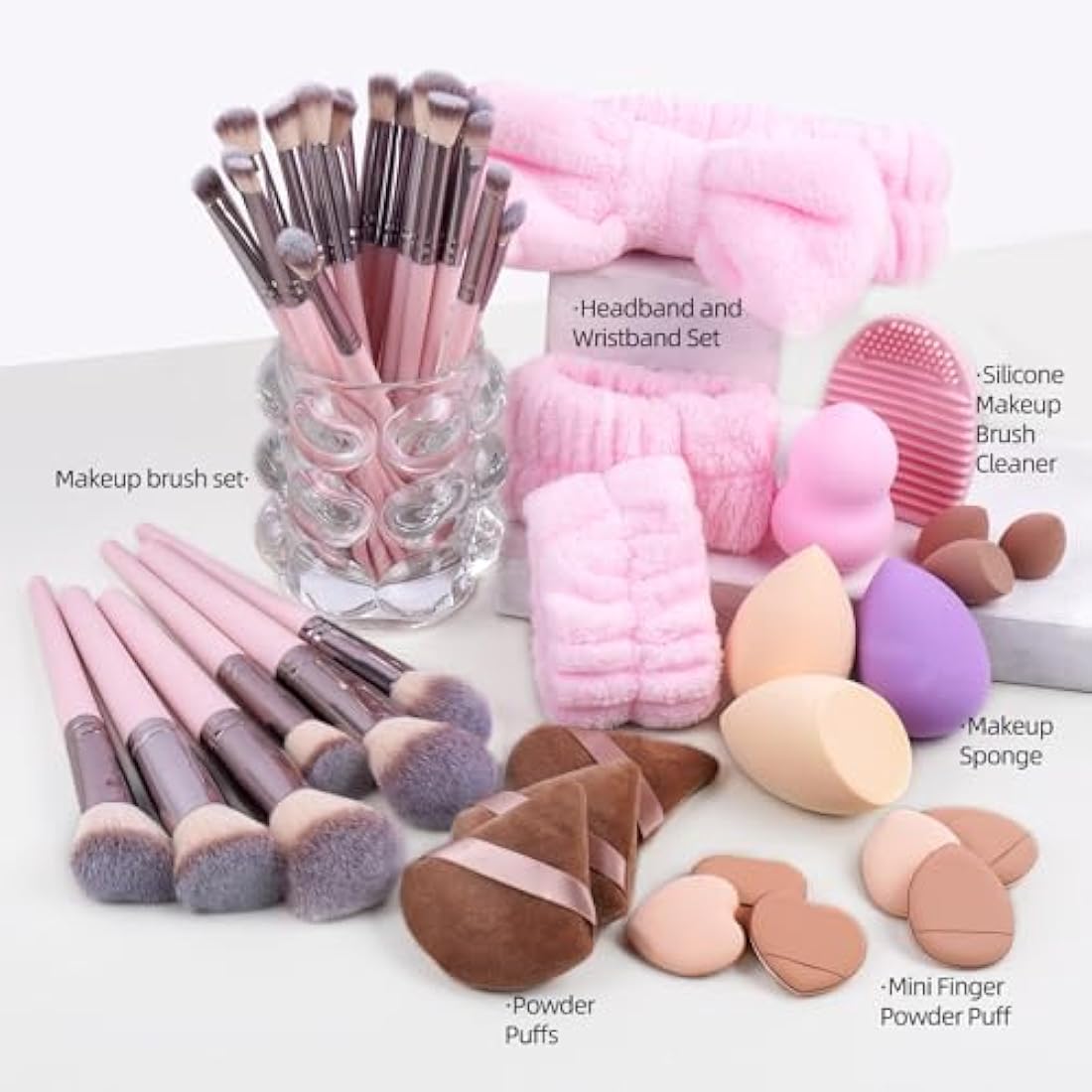 MAANGE 51-Piece Makeup Brush Set | Synthetic Tools with Bag - Pink