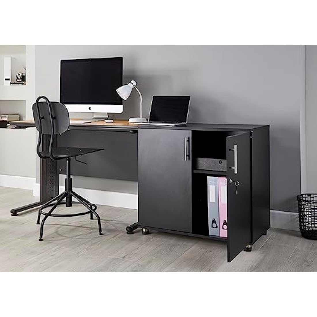 MMT Furniture Black Lockable Office Storage Cabinet | 75cm Desk Height