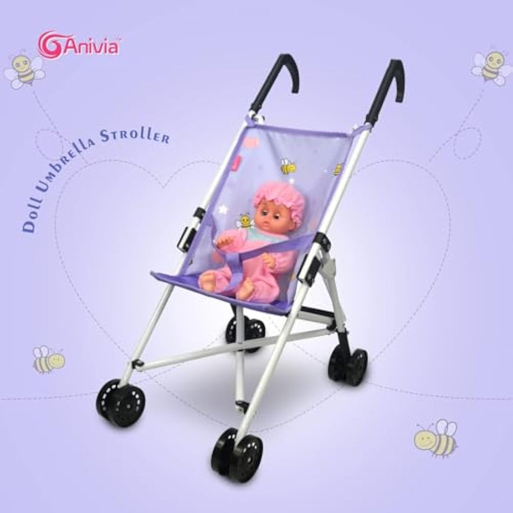 Anivia Foldable Doll Stroller – Pink Heart Design Toy for Toddlers