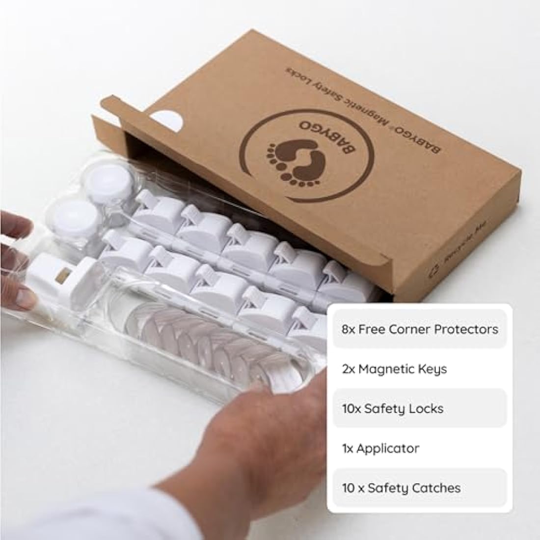 BABYGO Magnetic Child Safety Cupboard Locks - 10 Locks & 8 Corner Protectors