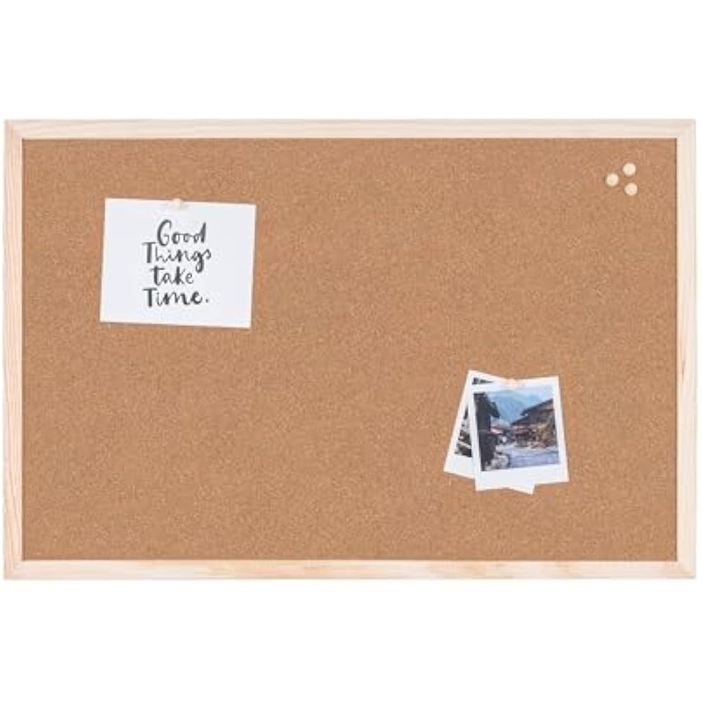 Bi-Office Basic Cork Board | Pine Wood Frame Pin Board | 90 x 60 cm