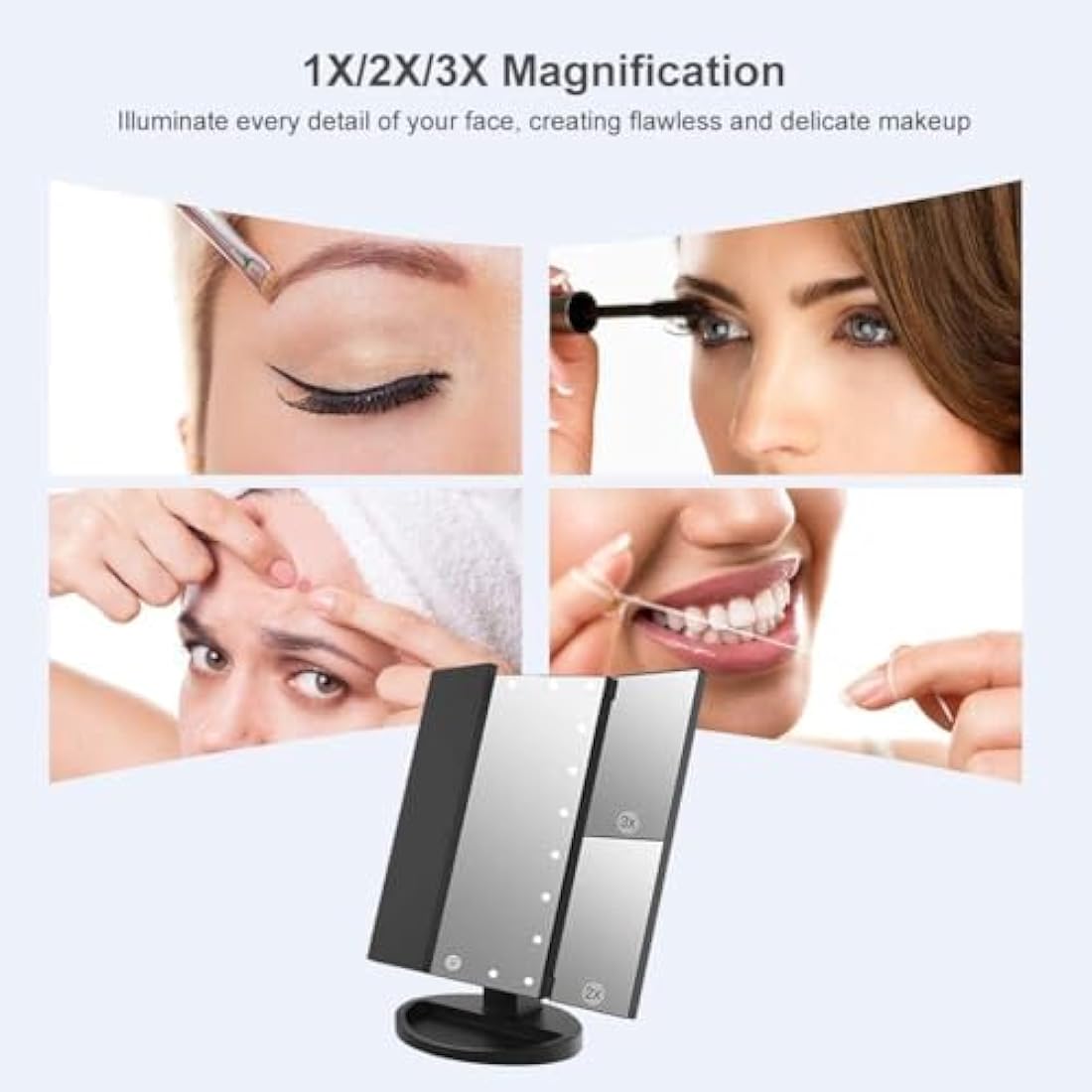 Jolof Store Lighted Makeup Mirror – 2X/3X Magnifying Trifold LED Mirror