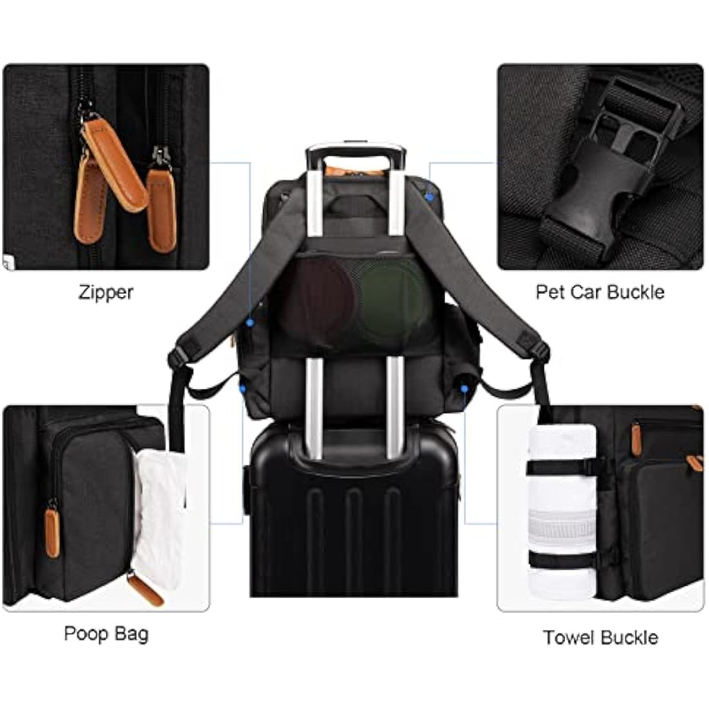 Modoker Dog Travel Bag – Airline Approved Pet Backpack Kit with Bowls