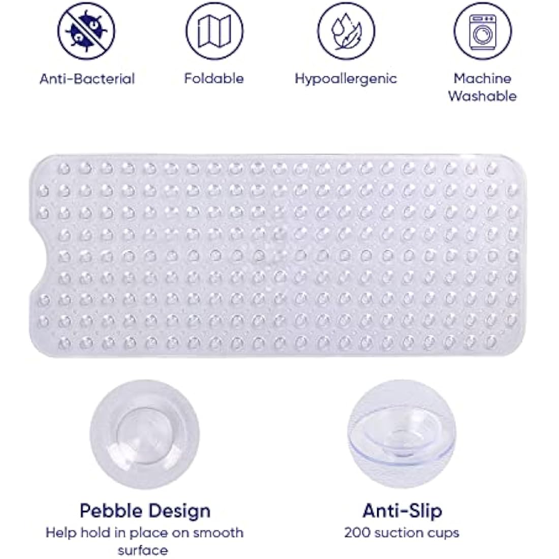 Jolof Store Non-Slip Shower Bath Mat – Anti-Mould PVC with Suction Cups